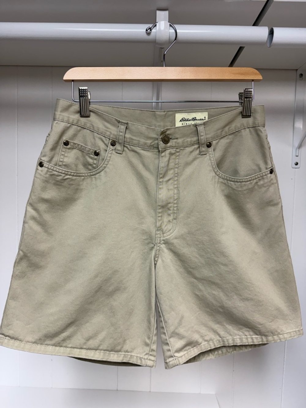 Vintage 90's Eddie Bauer Light Khaki Women's Cotton High-Waisted Bermuda Shorts